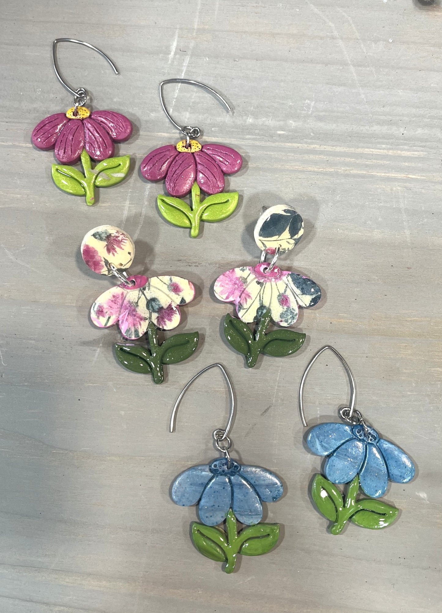 Pink Spring Flowers Polymer Clay Earrings