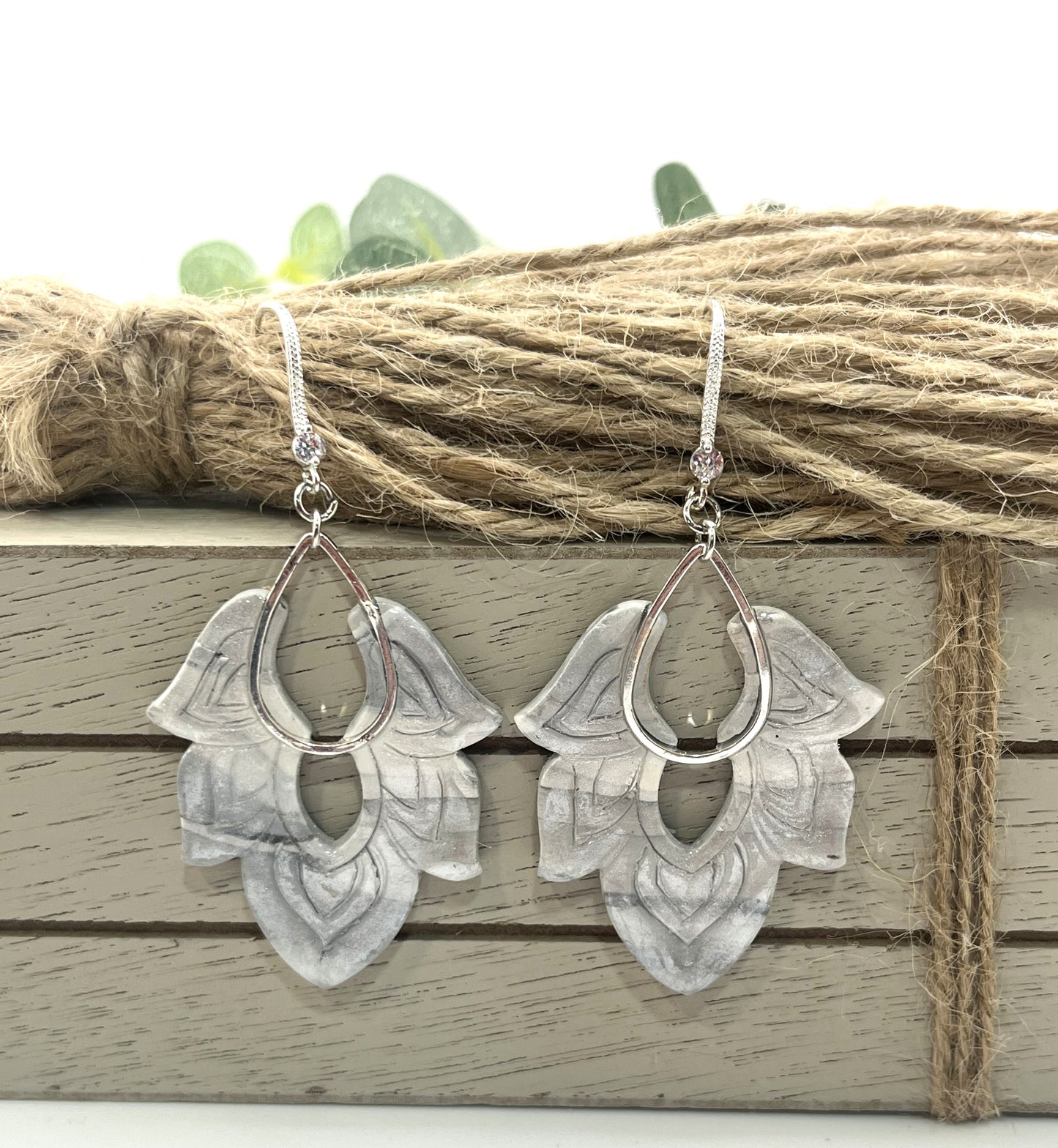 Silver and Light Gray Shimmer Polymer Clay Earring