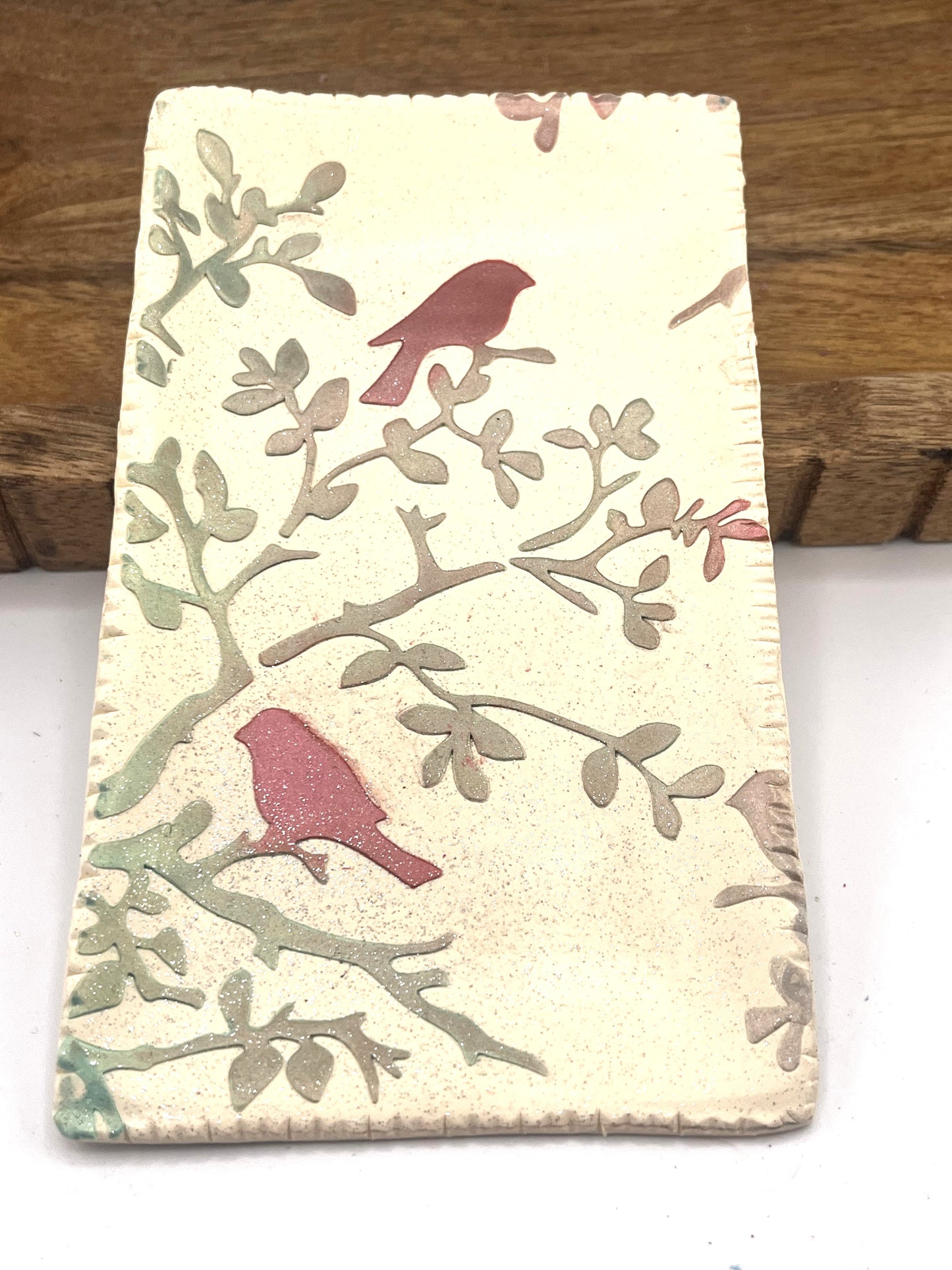 Hand Painted Red Bird Trinket Dish