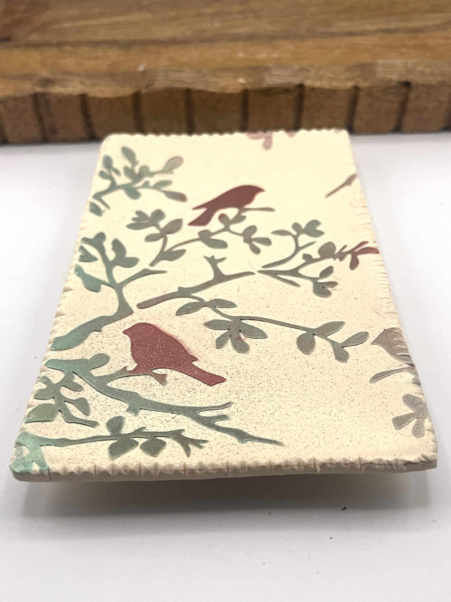 Hand Painted Red Bird Trinket Dish