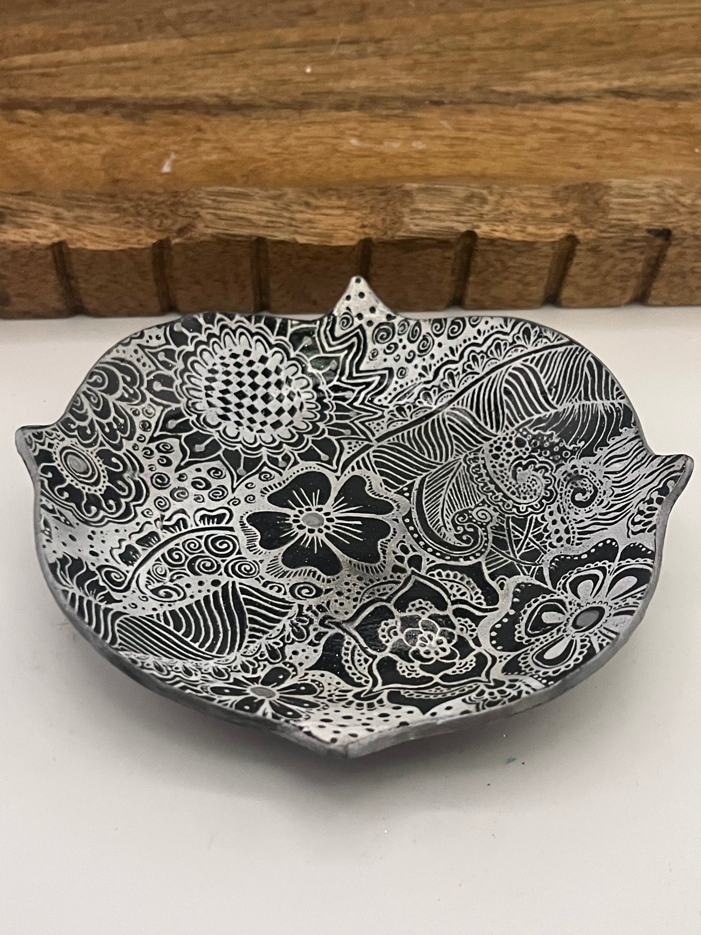 Hand Painted Black and White Trinket Dish