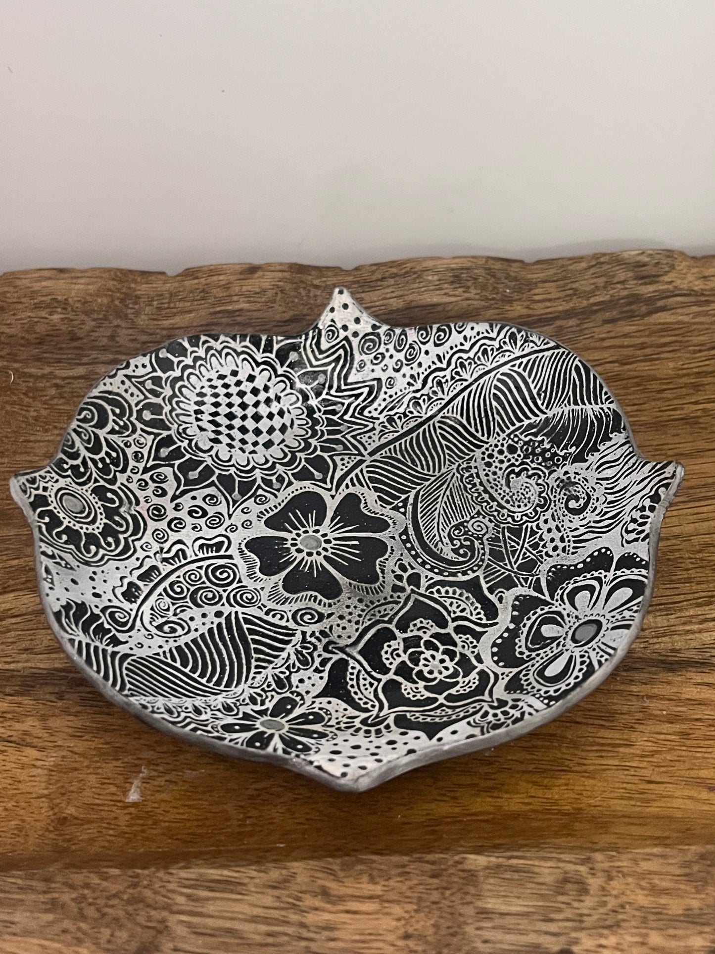 Hand Painted Black and White Trinket Dish