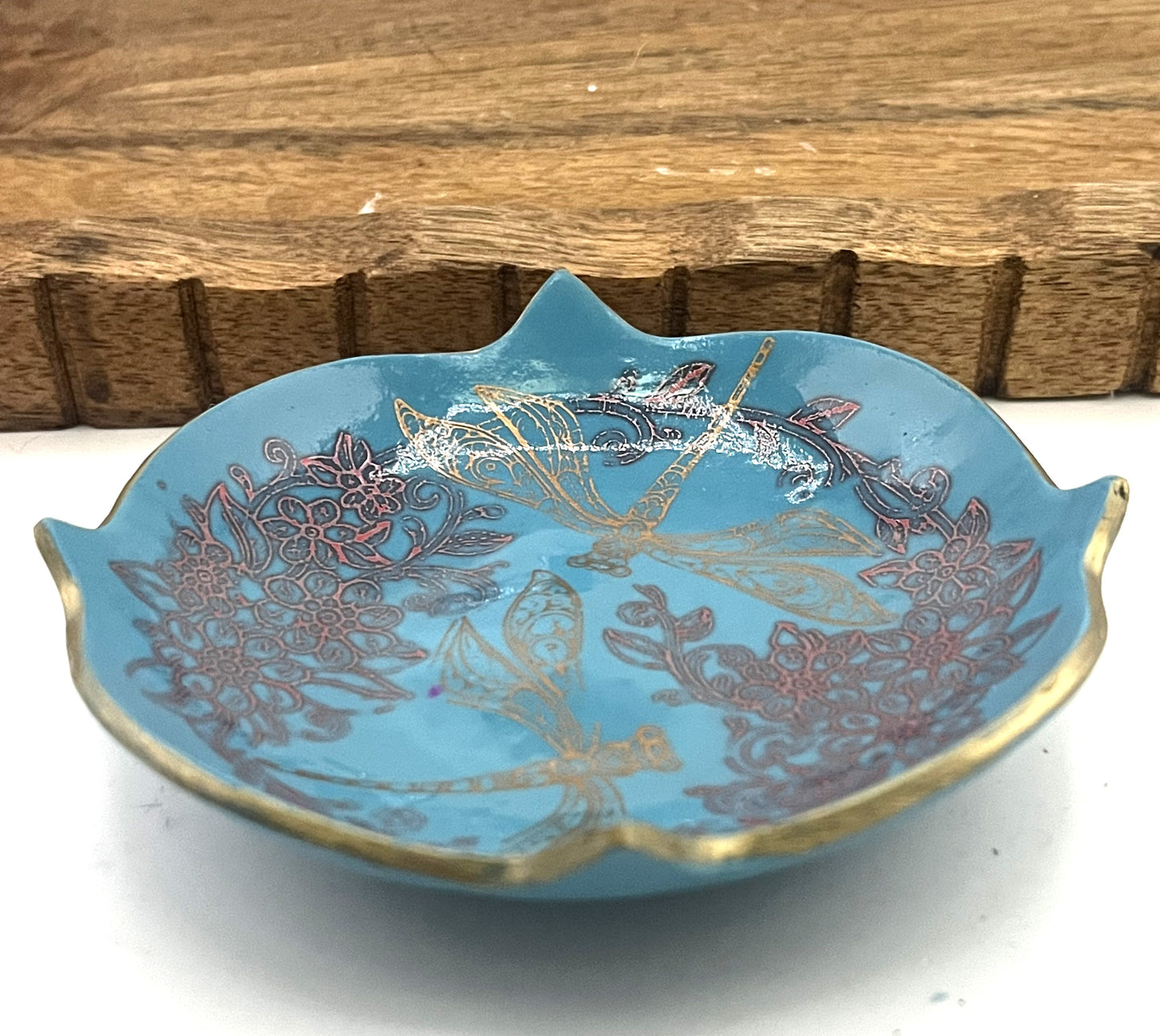 Hand Painted Dragon Fly Trinket Dish