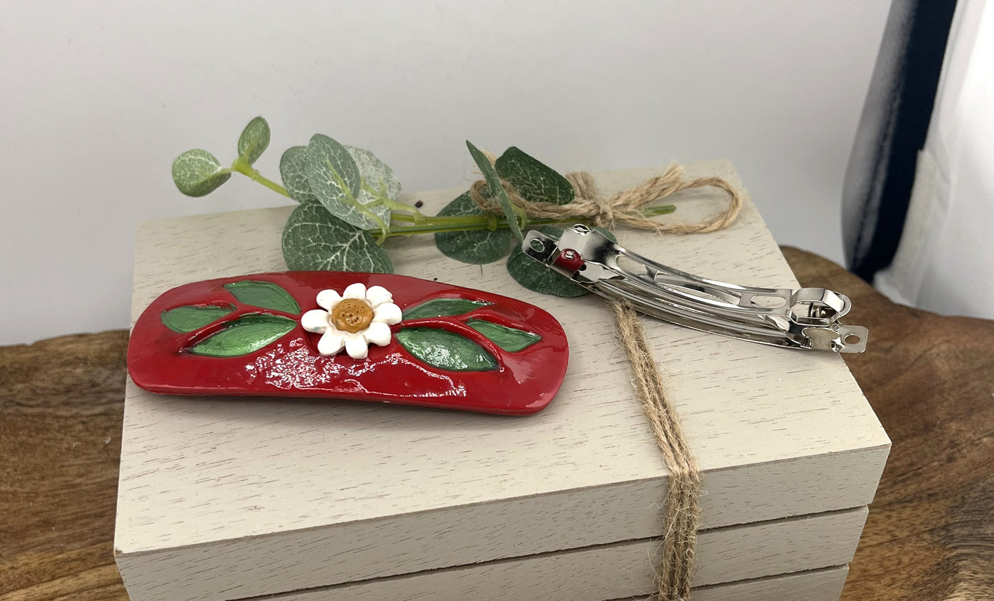 Red Hair Barrette - Hand Painted