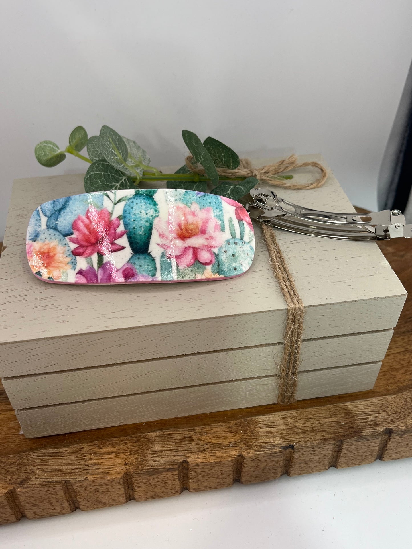 Hair Barrette - Pastel Succulent Pattern