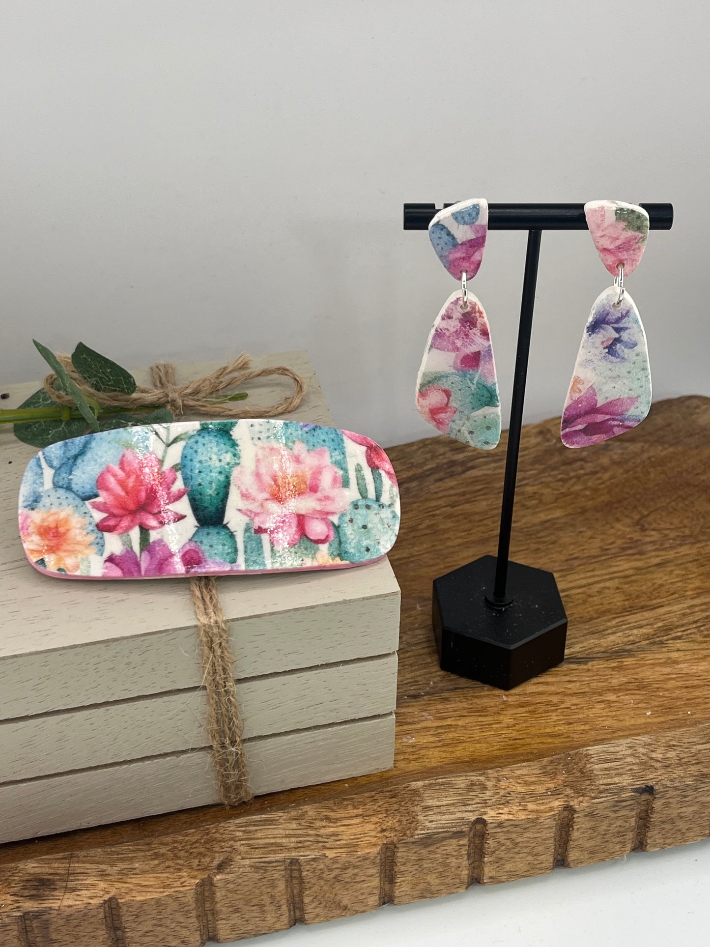 Hair Barrette - Pastel Succulent Pattern