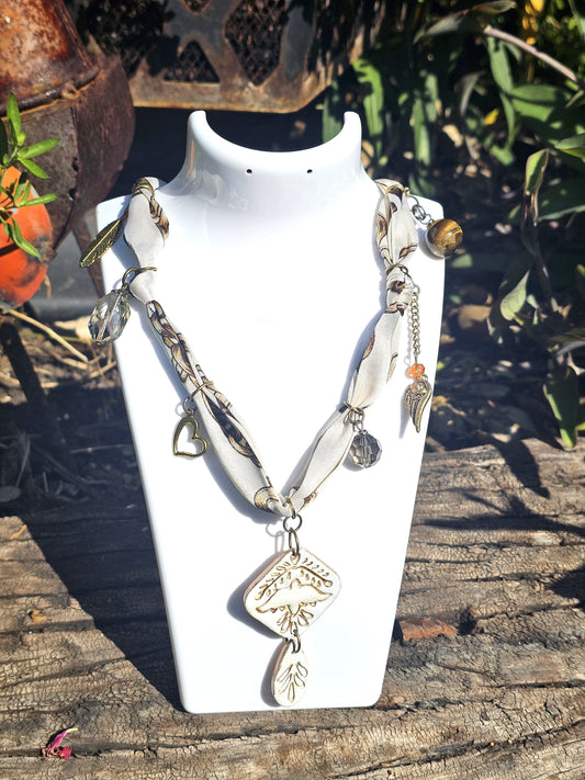 White Dove Scarf Necklace