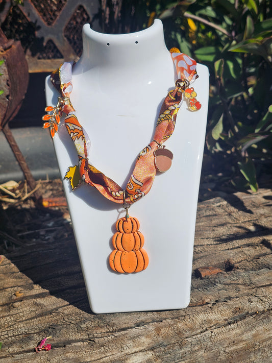 Fall Pumpkin Scarf Necklace