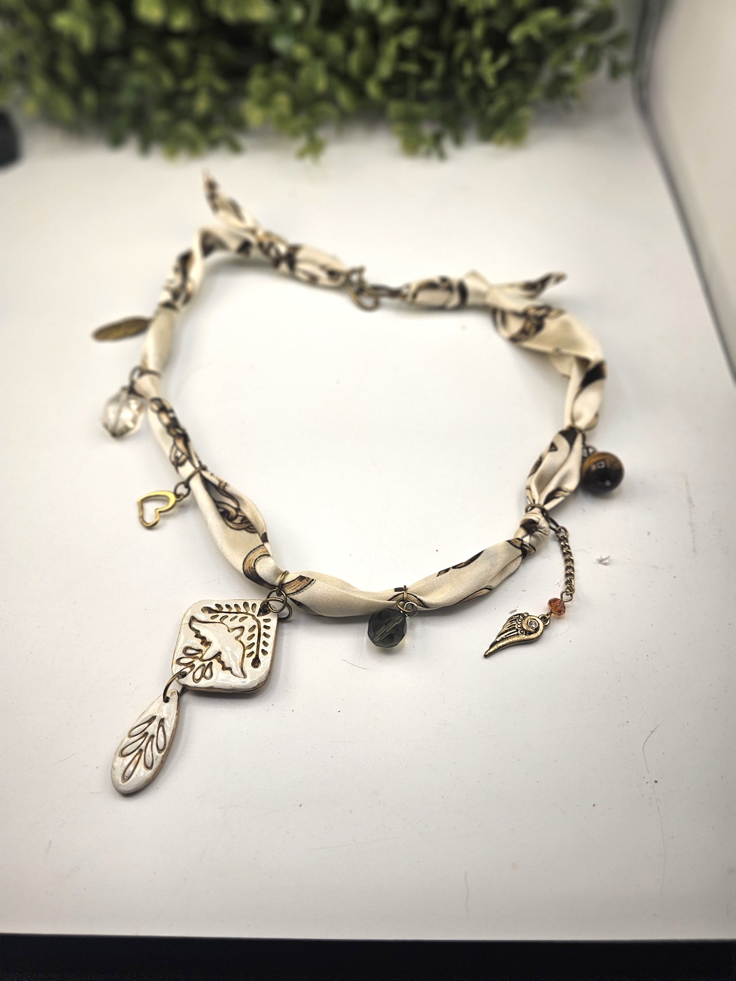 White Dove Scarf Necklace
