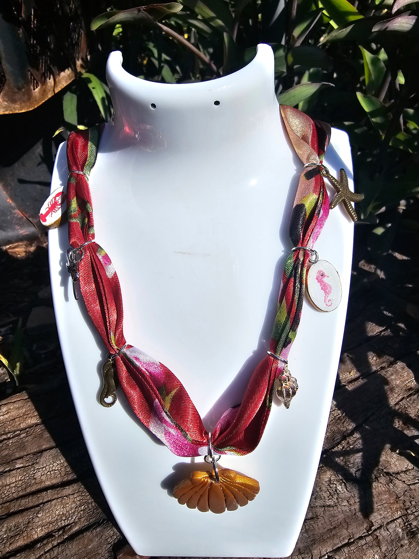 Golden Seashell Scarf Necklace