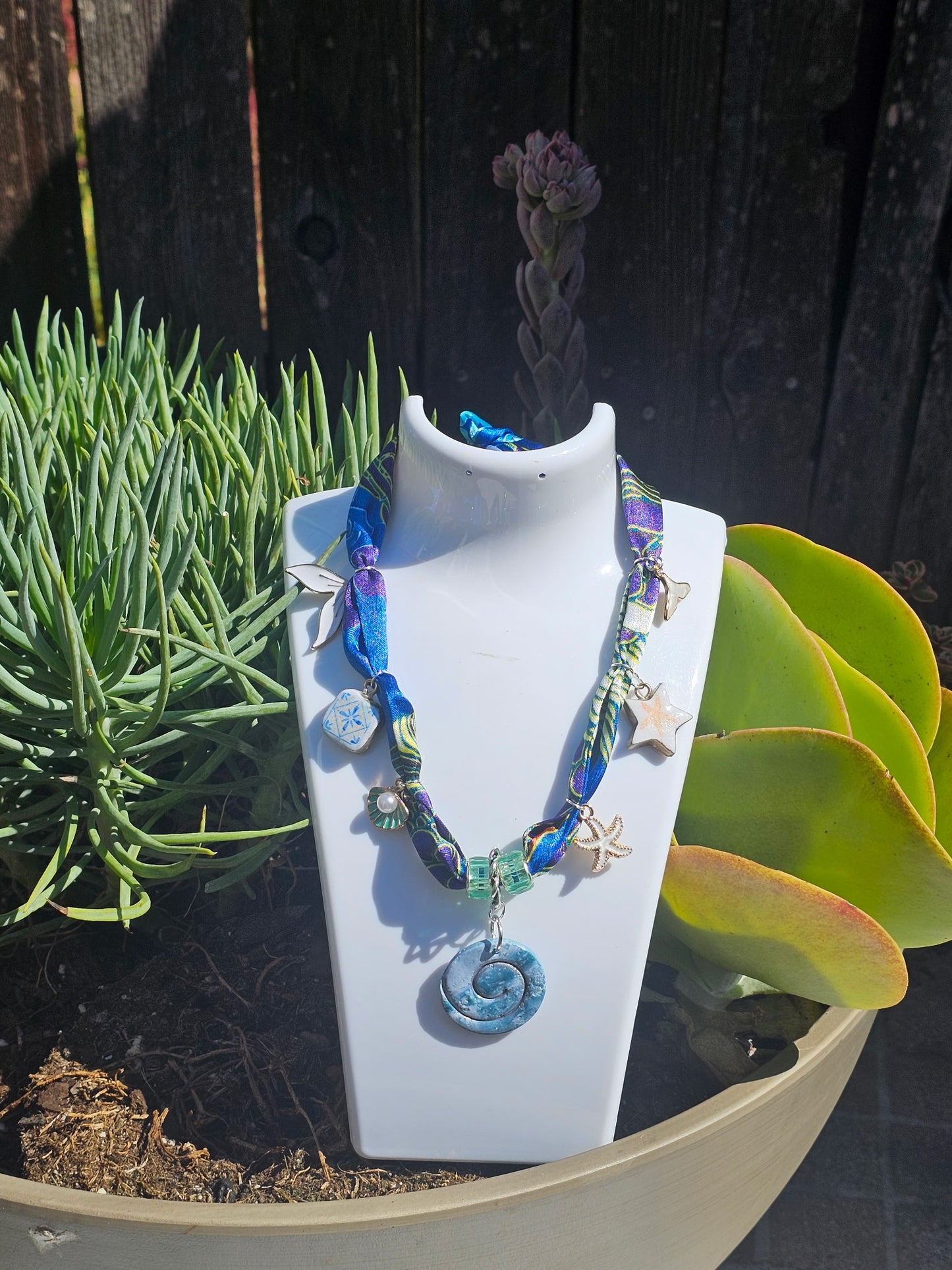 Blue seashell Scarf Necklace