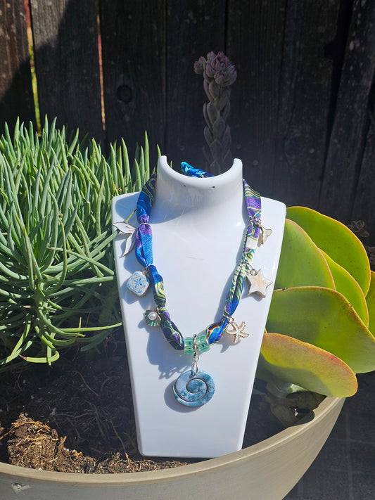 Blue seashell Scarf Necklace