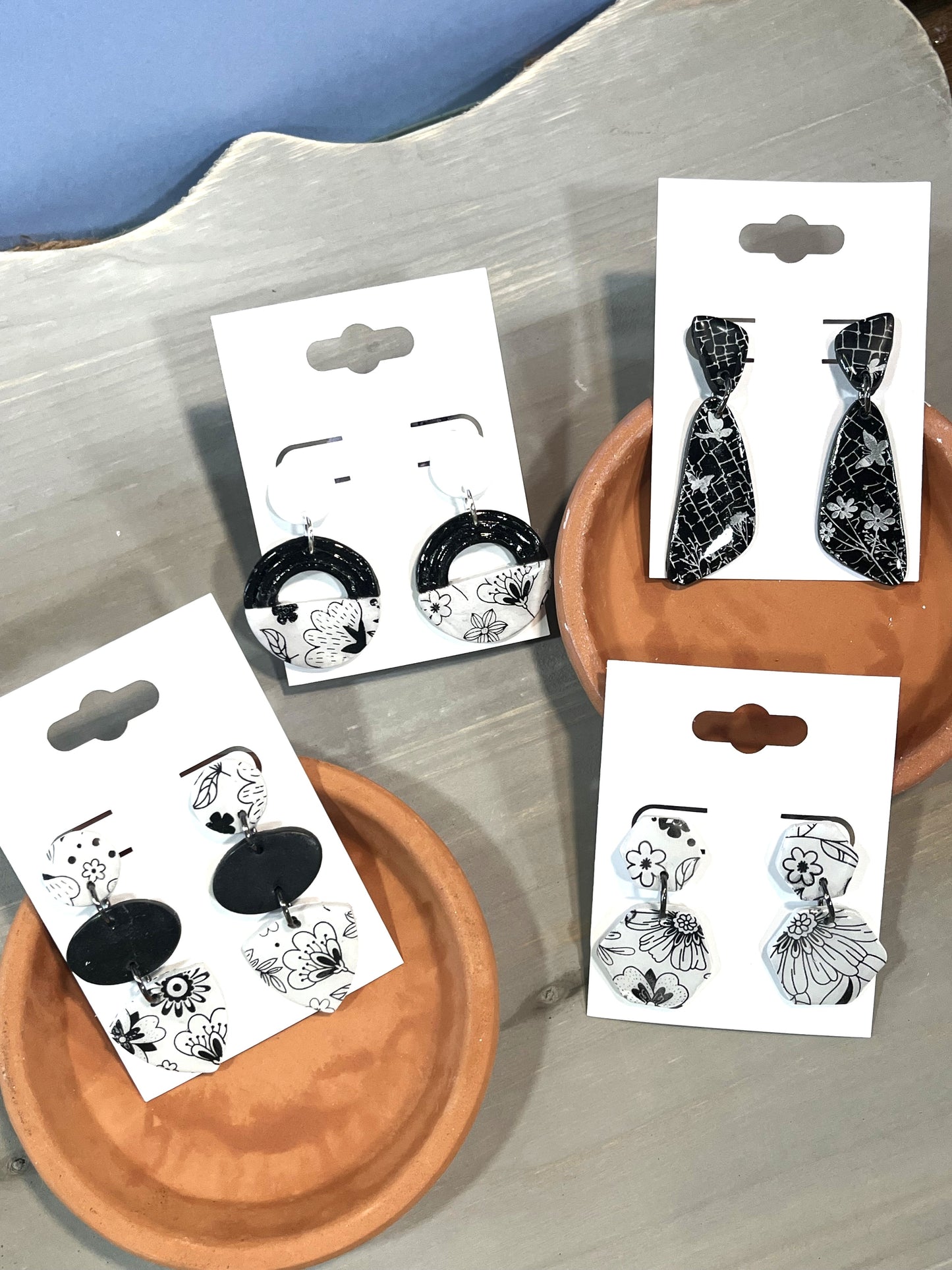 Black and White screen print butterfly's polymer clay earrings