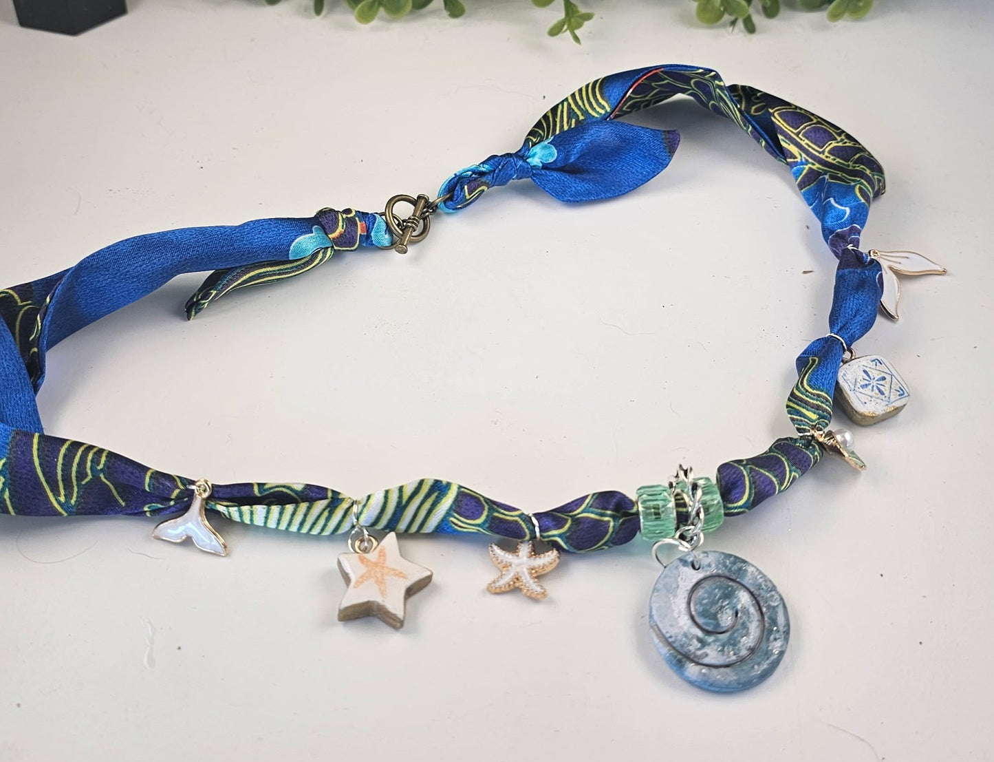 Blue seashell Scarf Necklace