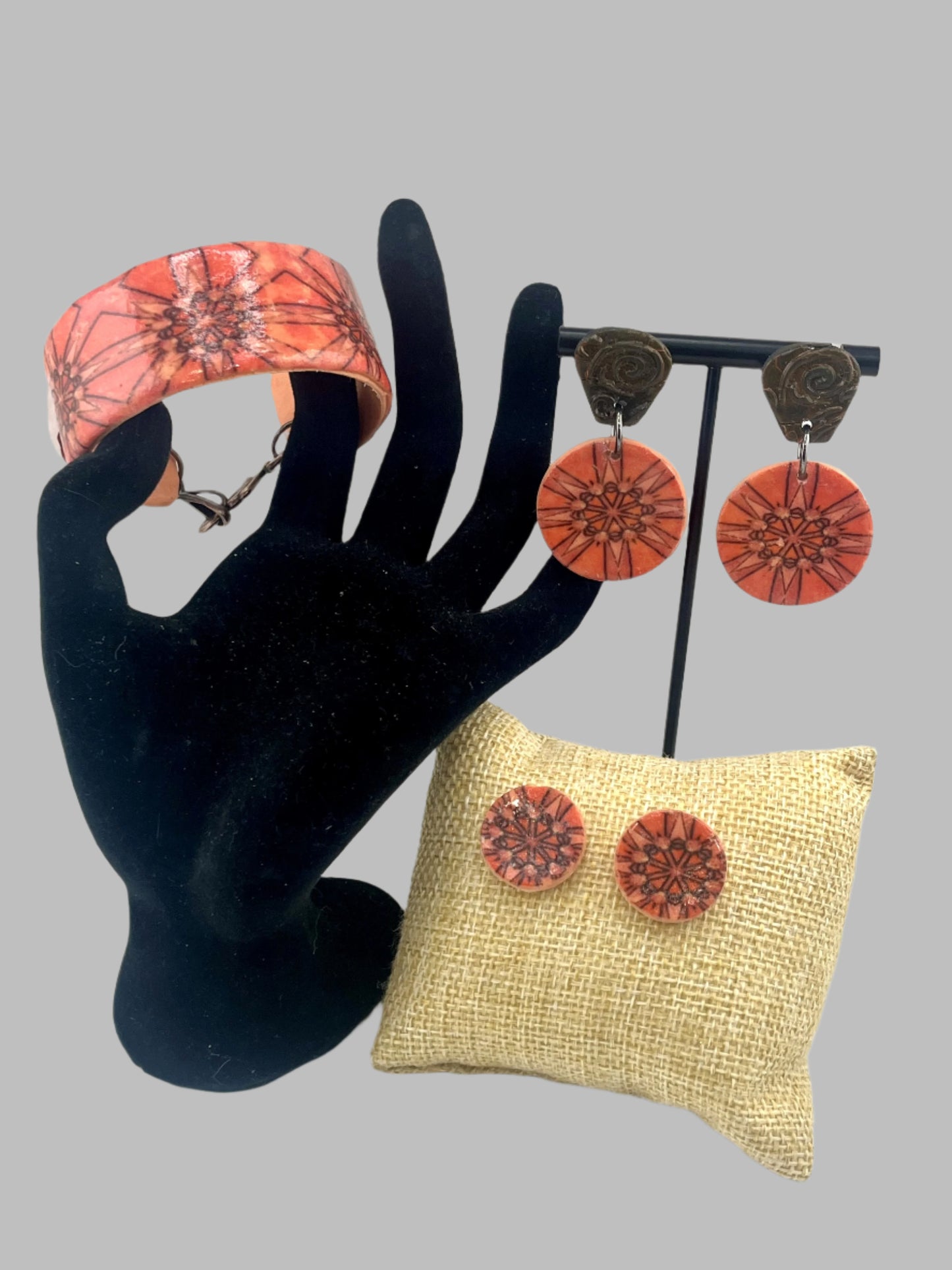 Vivid Orange Polymer Clay Earring and Bracelet Set