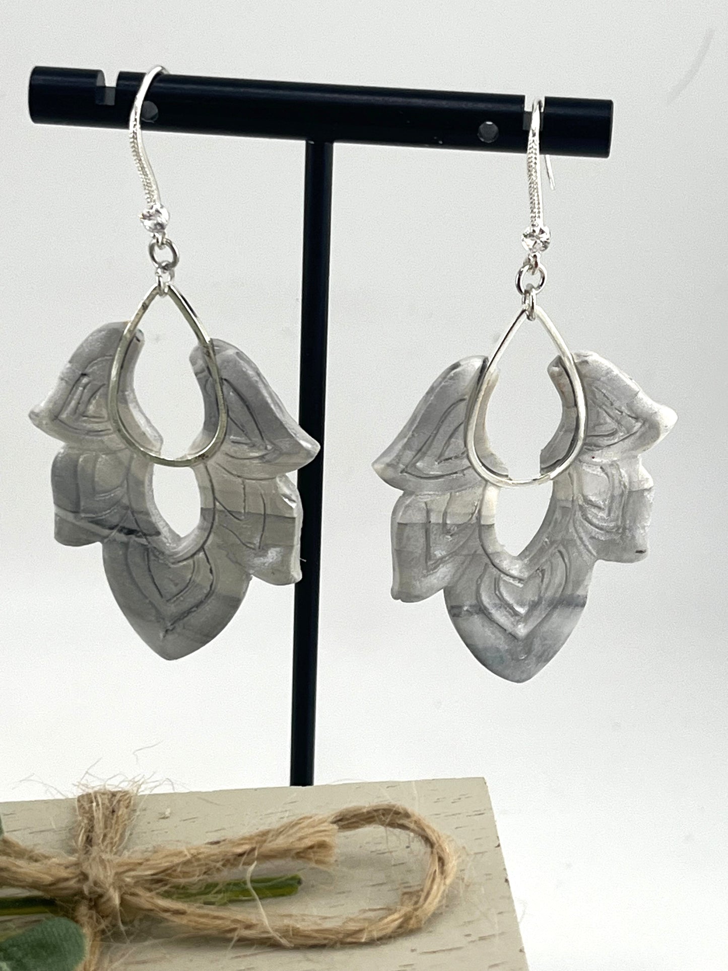 Silver and Light Gray Shimmer Polymer Clay Earring
