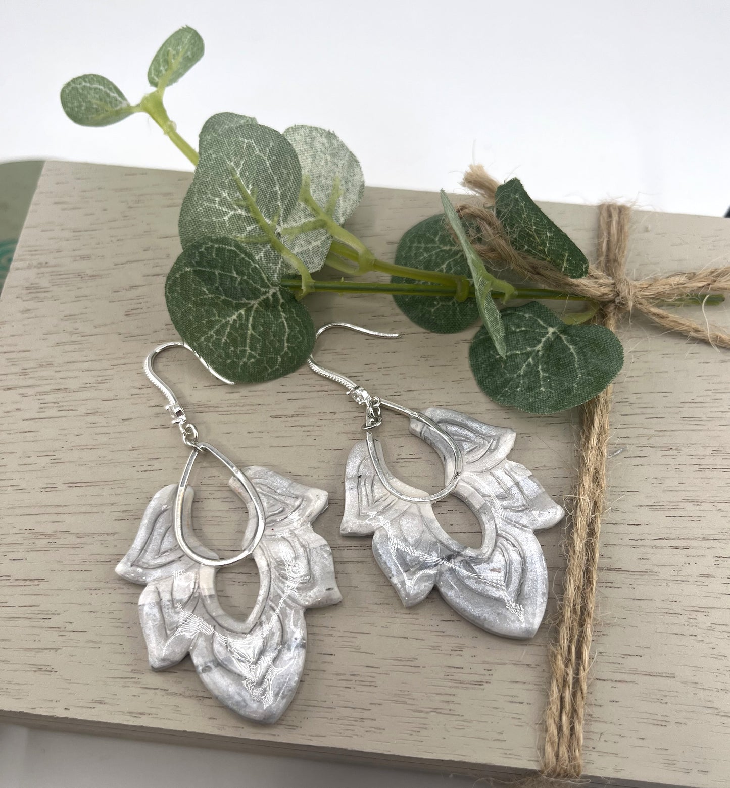 Silver and Light Gray Shimmer Polymer Clay Earring