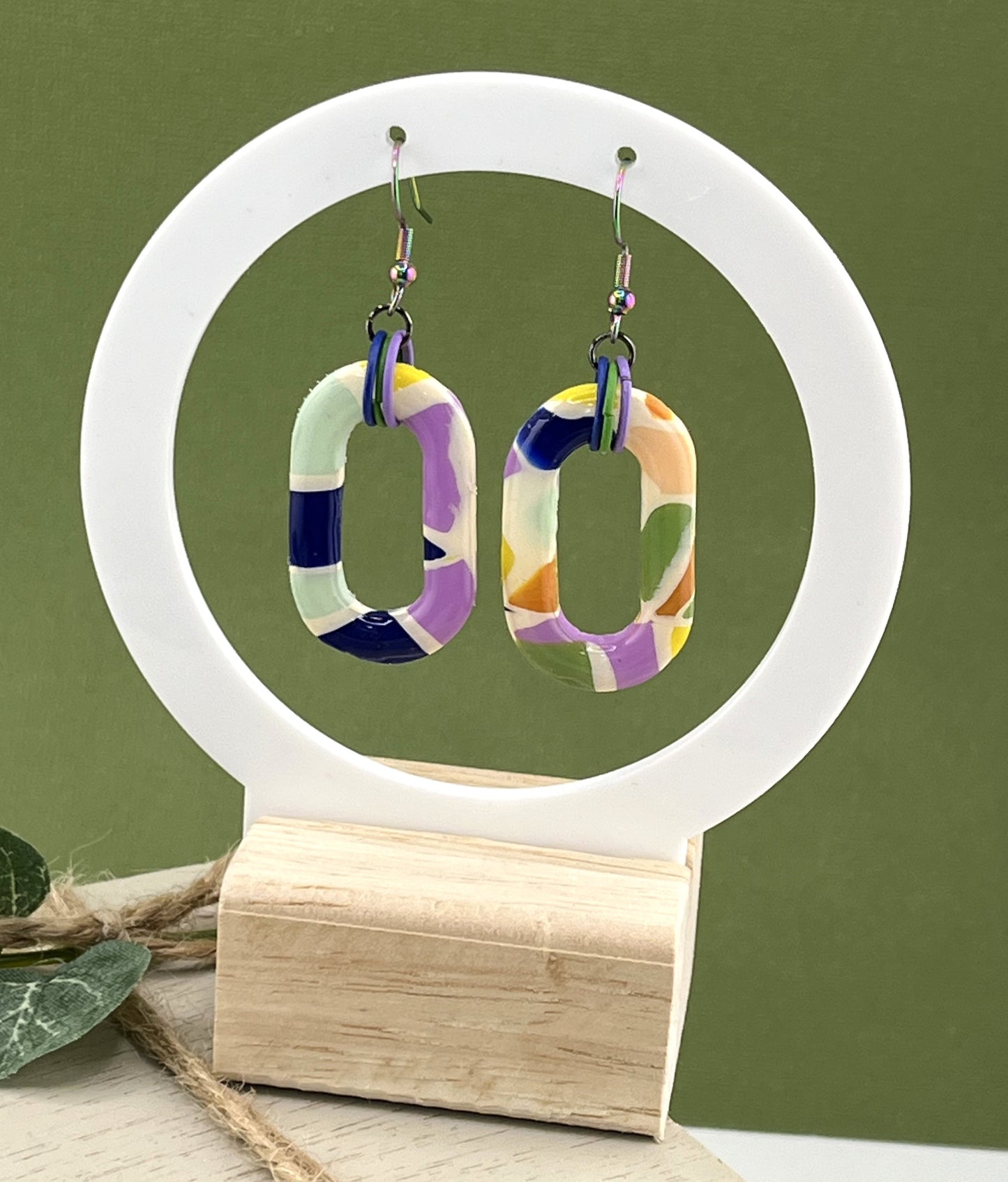 Multi Color Oblong Polymer Clay Earrings