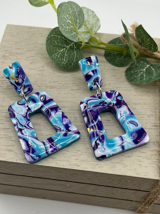 Blue and purple swirl polymer clay earrings