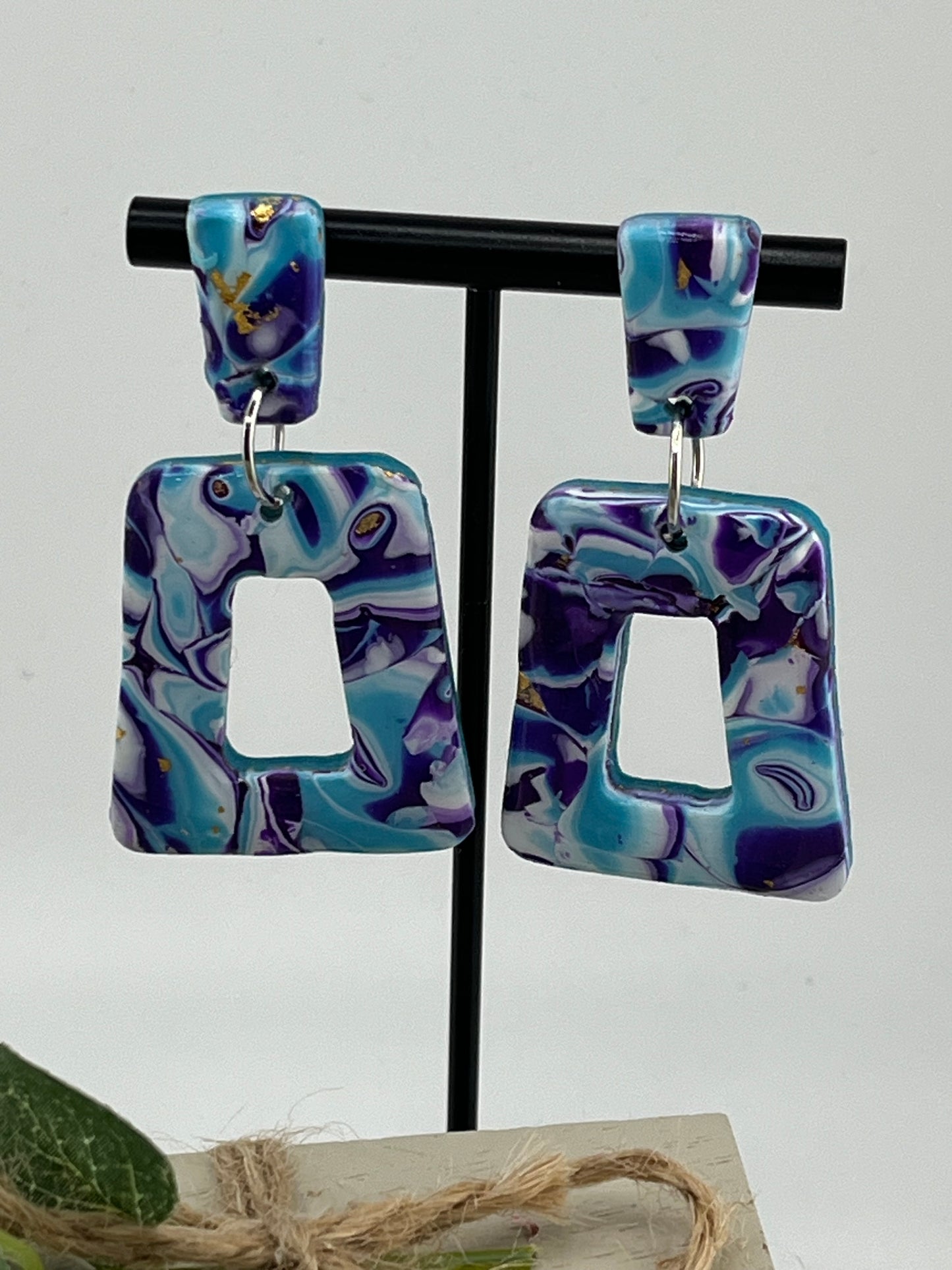 Blue and purple swirl polymer clay earrings