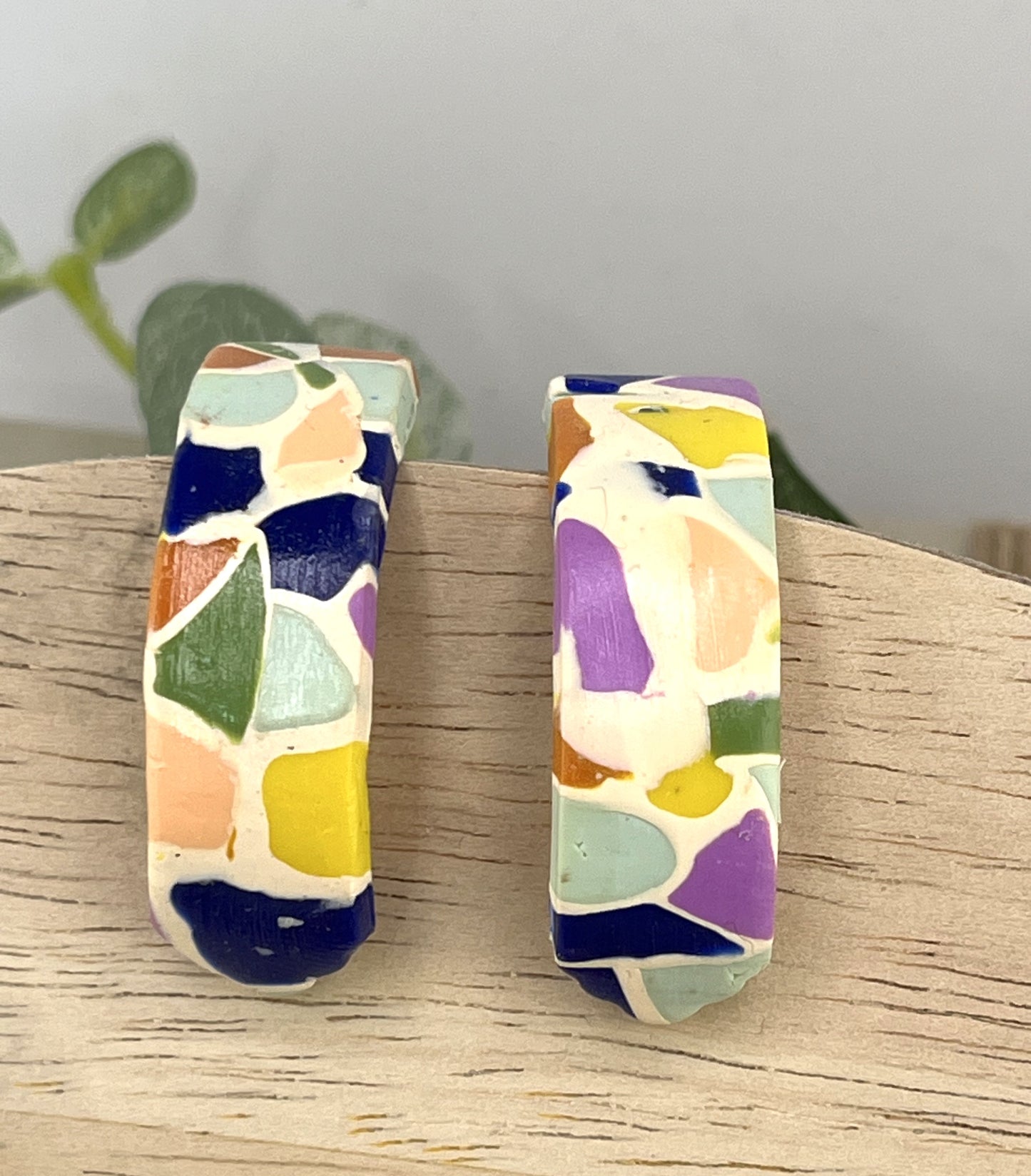 Stained Glass Design Half Hoops - Polymer Clay Earrings