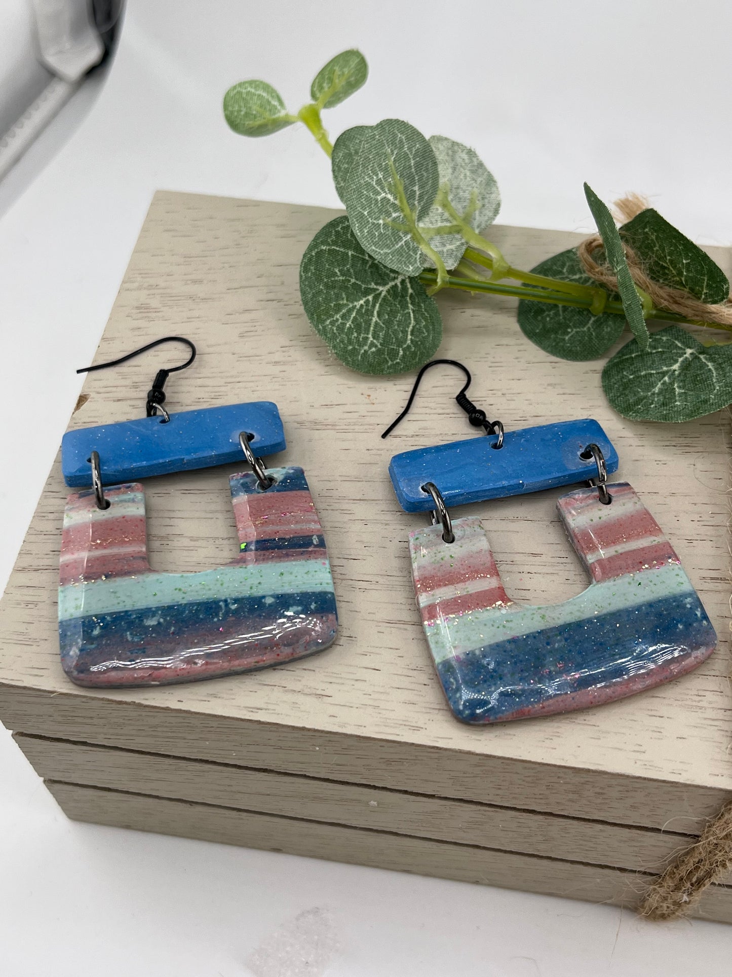 Hues of blue and mauves stripped dangles