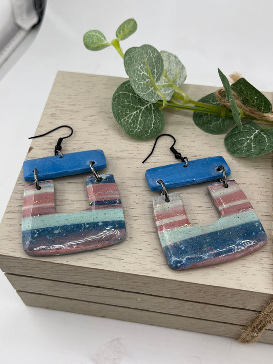 Hues of blue and mauves stripped dangles