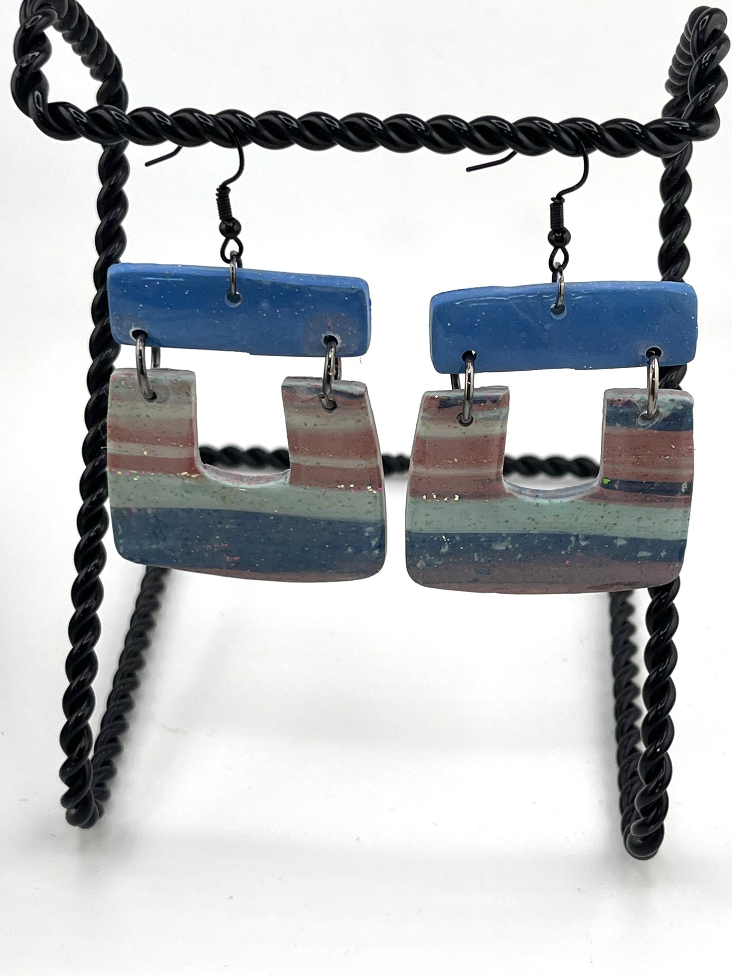 Hues of blue and mauves stripped dangles