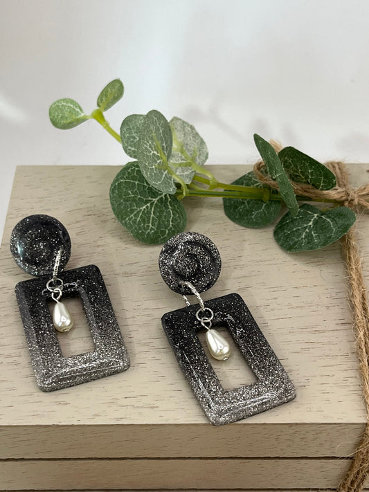 Black and Silver Glitter with Pearl Drop