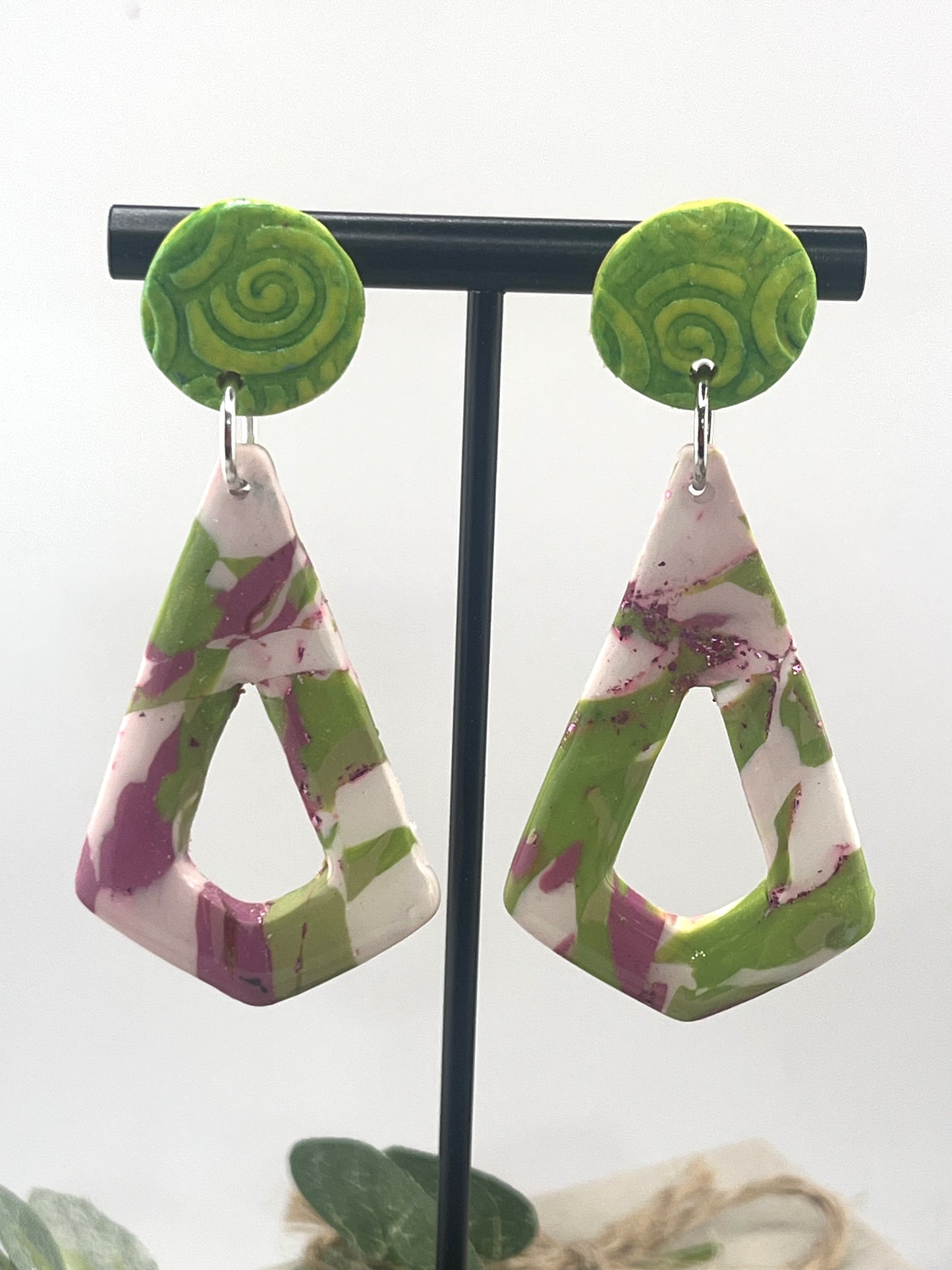 Spring Green and Fuchsia Polymer Clay Earrings