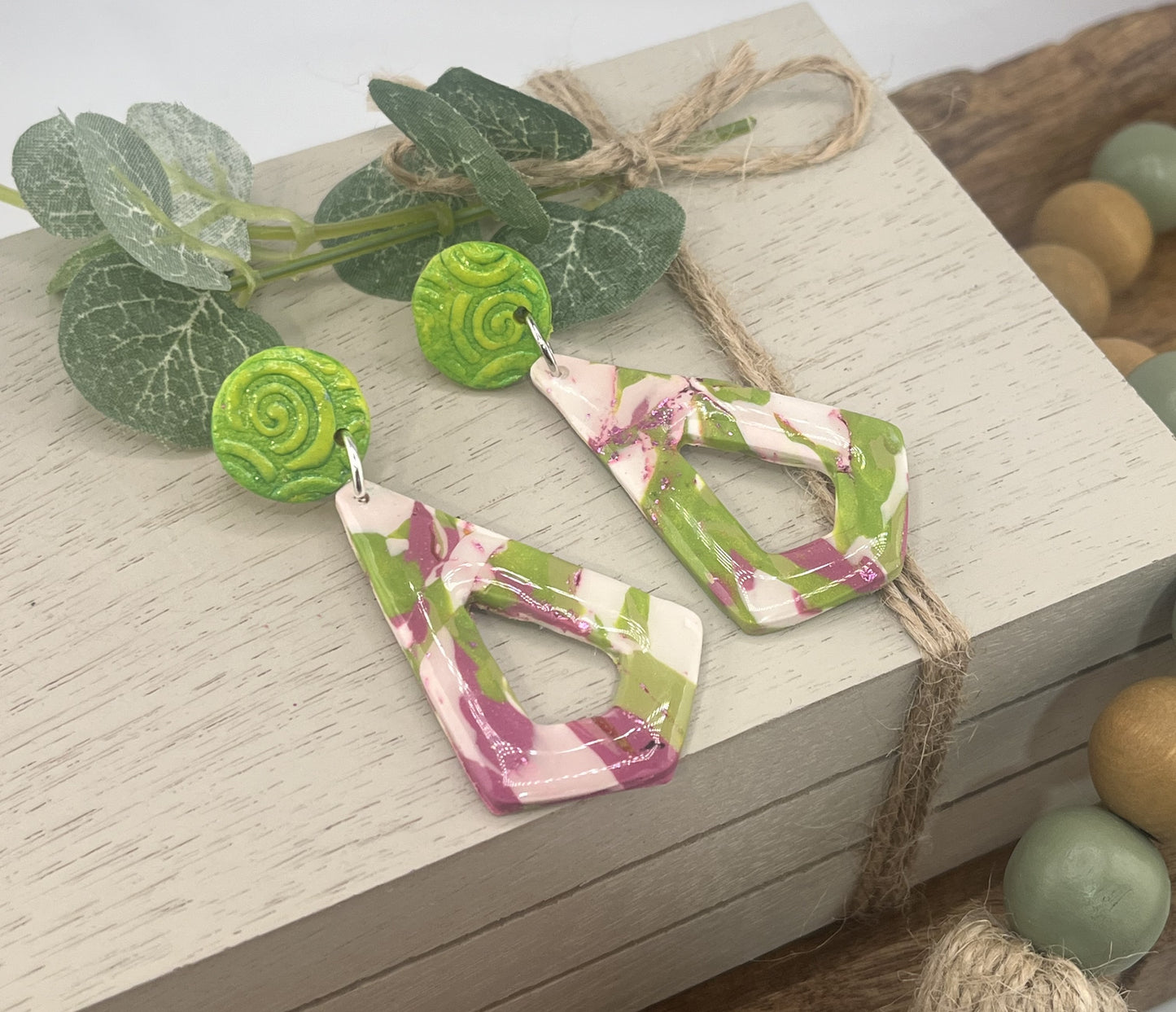 Spring Green and Fuchsia Polymer Clay Earrings