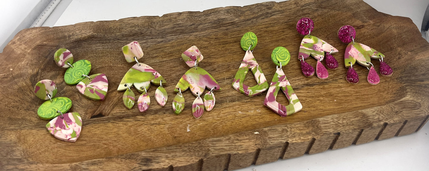 Spring Green and Fuchsia Polymer Clay Earrings