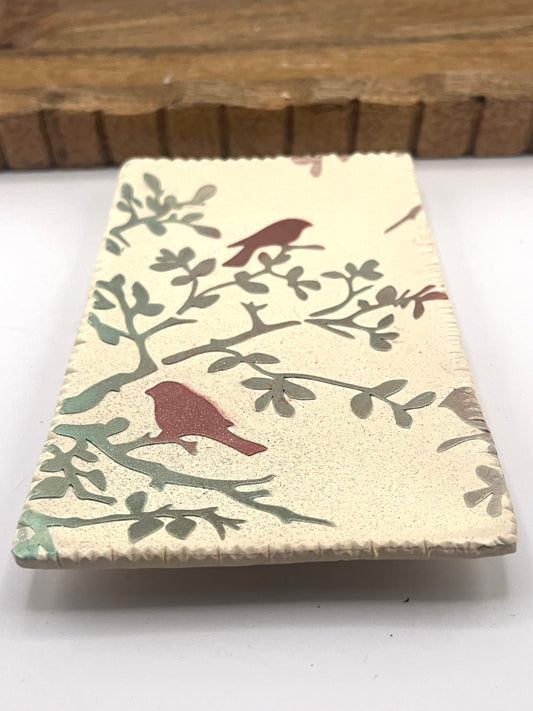 Hand Painted Red Bird Trinket Dish