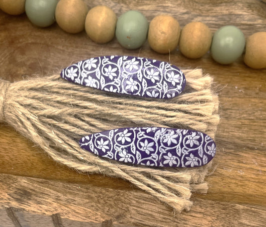 Kids Purple Hand Stenciled Barrette