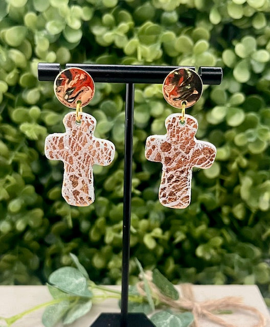 Gold Leaf Cross Earrings