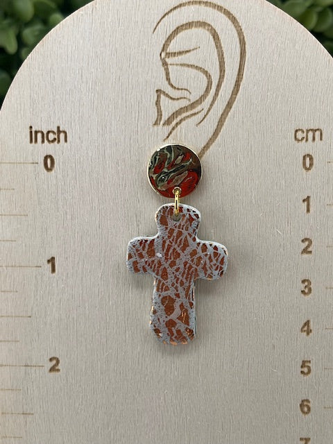 Gold Leaf Cross Earrings