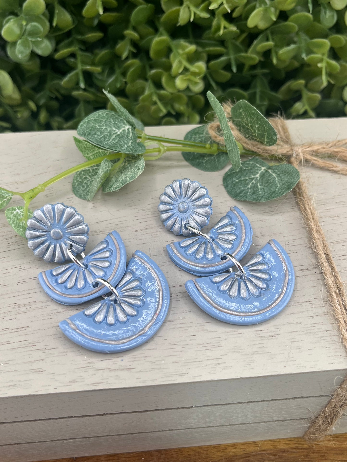 Flor De Barro Tile Designed Earrings - Blue