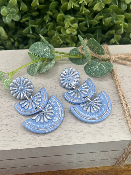 Flor De Barro Tile Designed Earrings - Blue