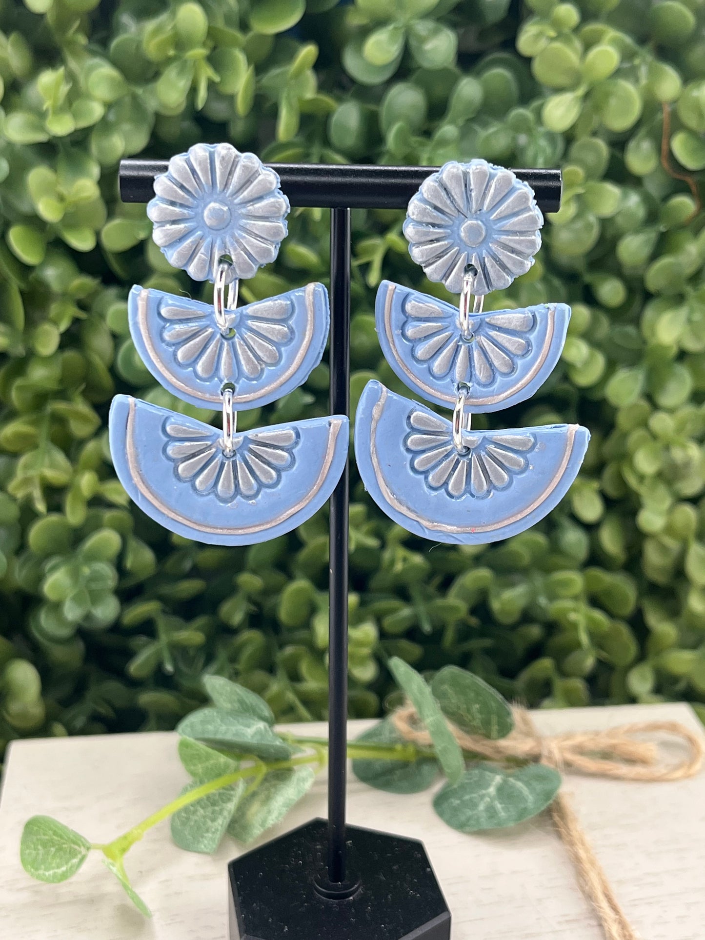 Flor De Barro Tile Designed Earrings - Blue