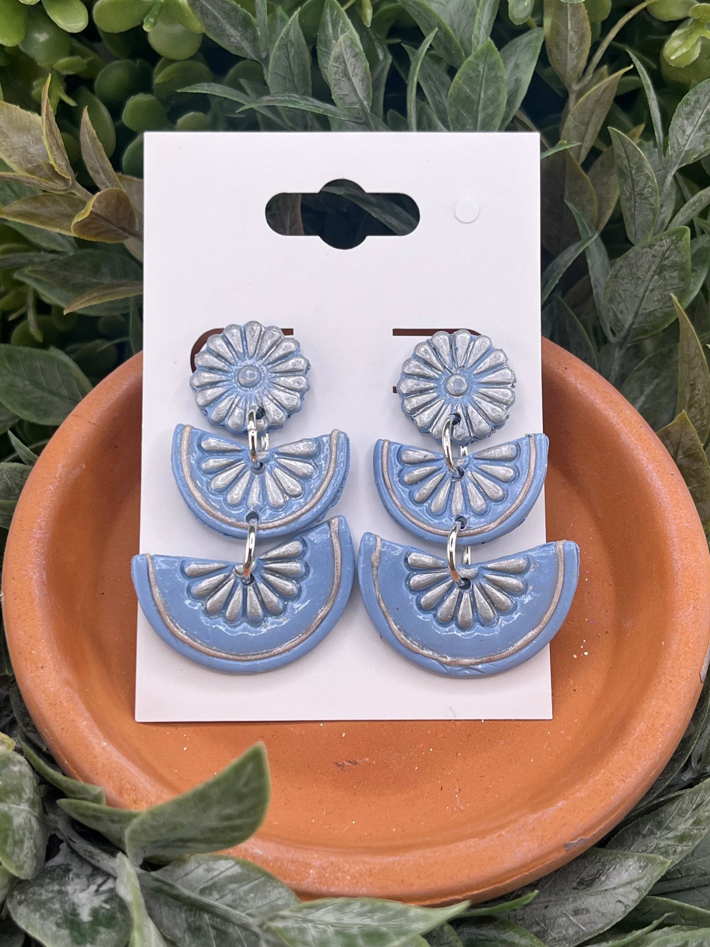 Flor De Barro Tile Designed Earrings - Blue