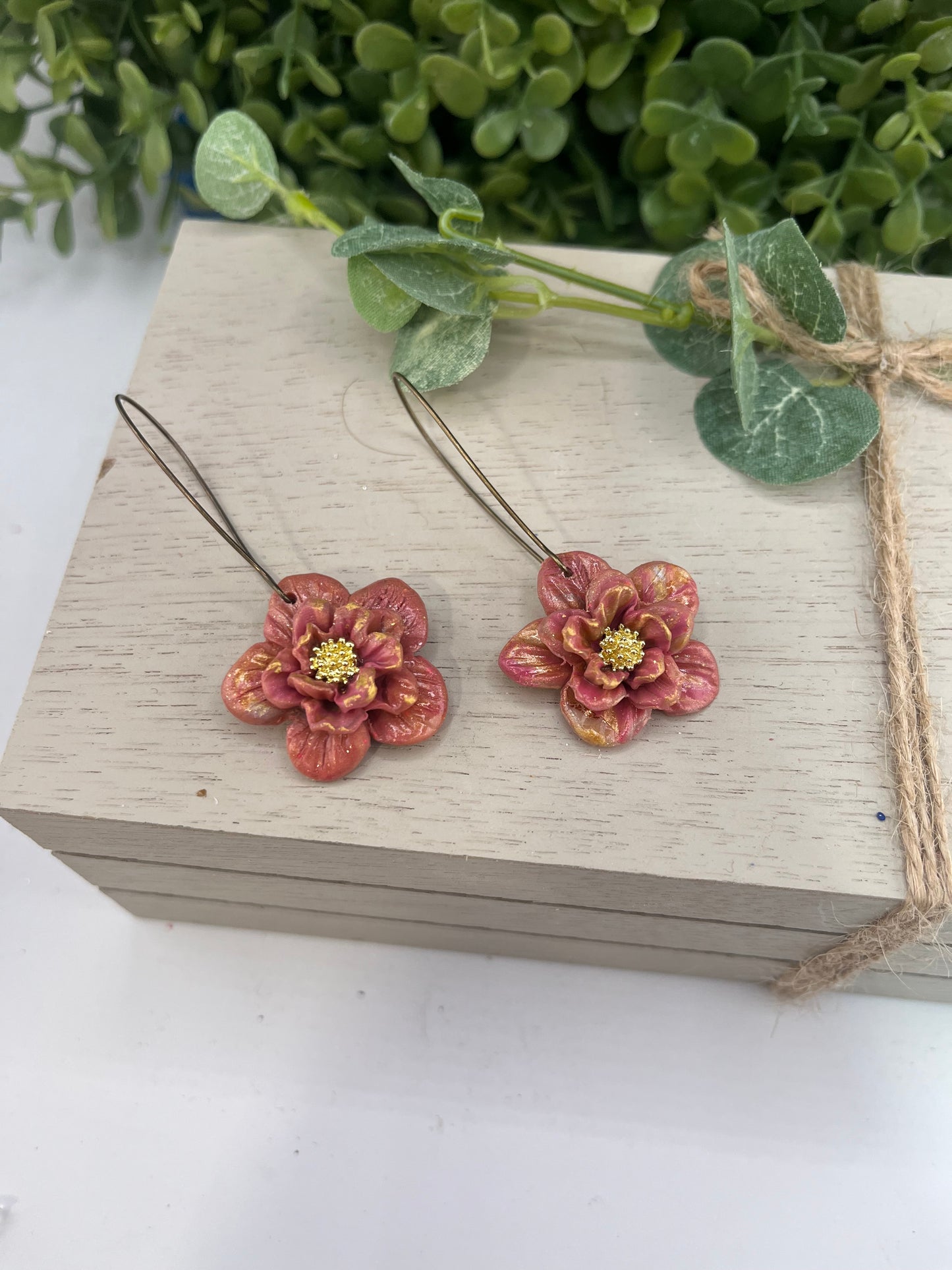 Rose Gold Floral Polymer Clay Earrings