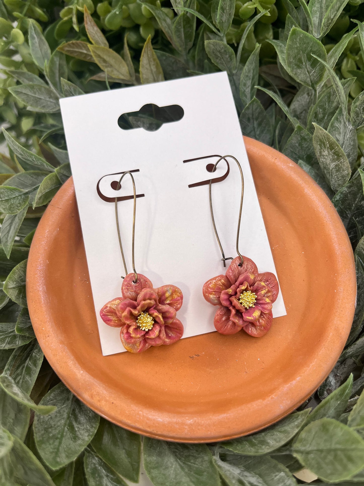 Rose Gold Floral Polymer Clay Earrings