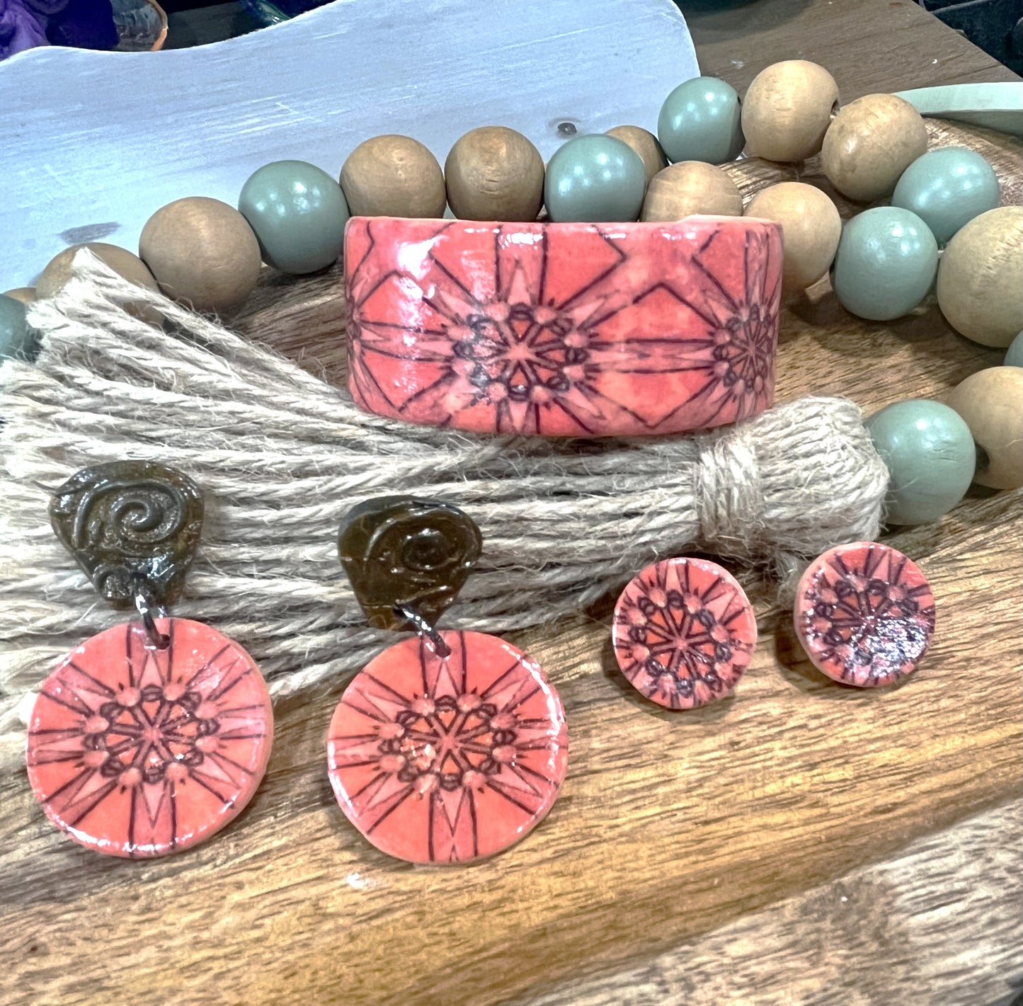 Vivid Orange Polymer Clay Earring and Bracelet Set