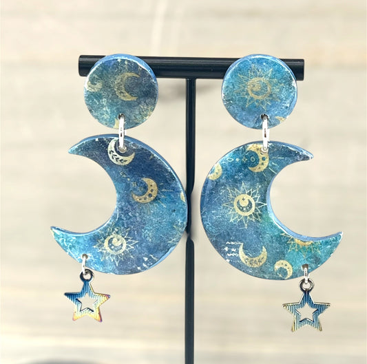 Blue Moon Dangles Polymer Clay Earrings