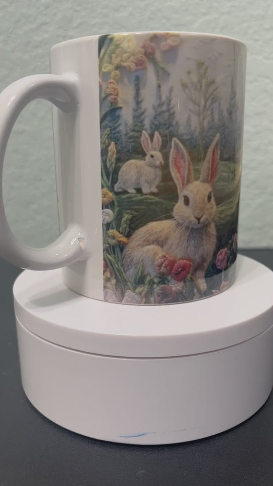 Rabbits In The Meadow Coffee Cup